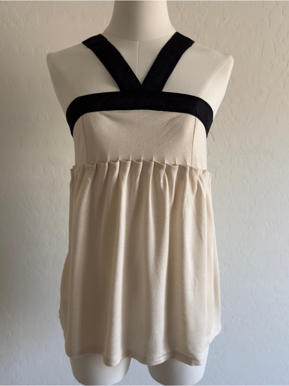 NWT Sleeveless Cream Top with Black Contrast Straps
